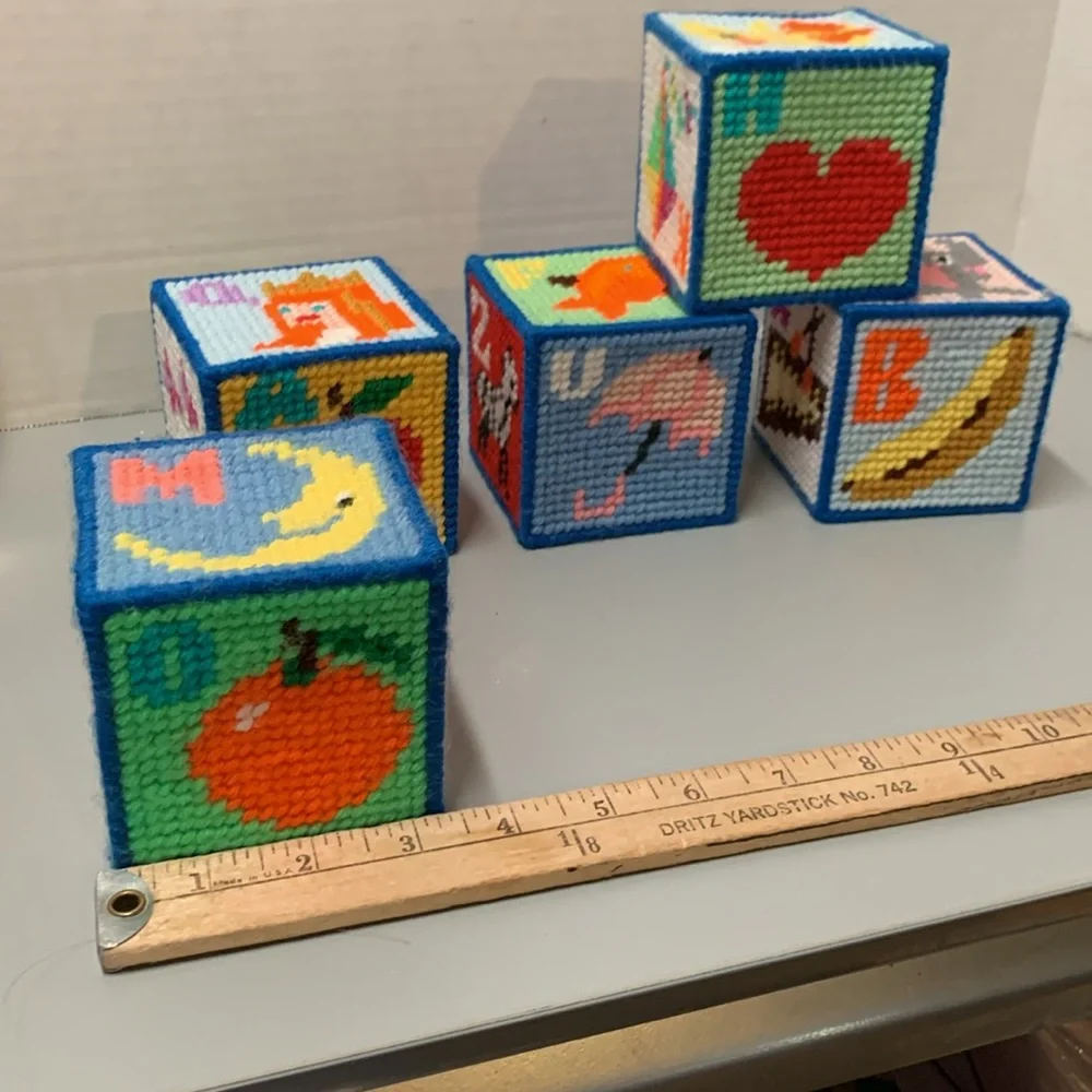 Handmade Needlepoint 3inch Alphabet Blocks with bell inside